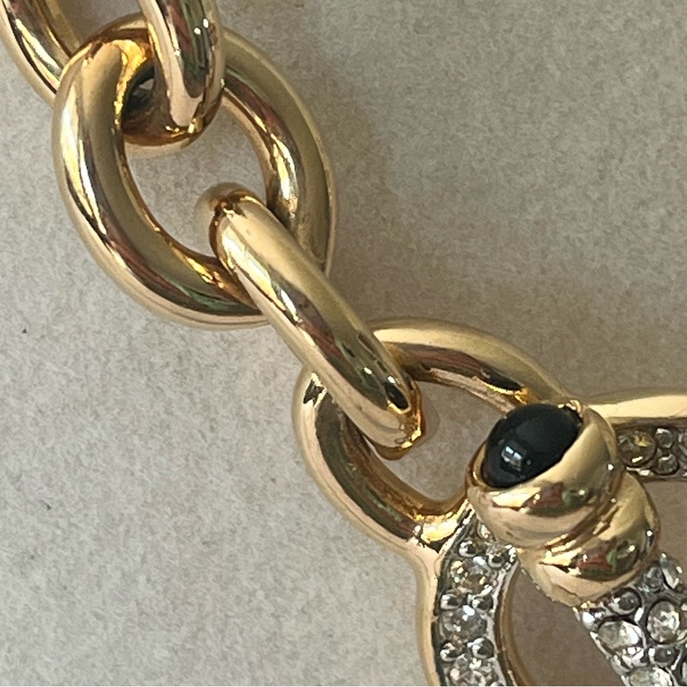 Vintage Gold Chain Crystal and Navy Enamel Necklace and Bracelet Set - Picture 4 of 9